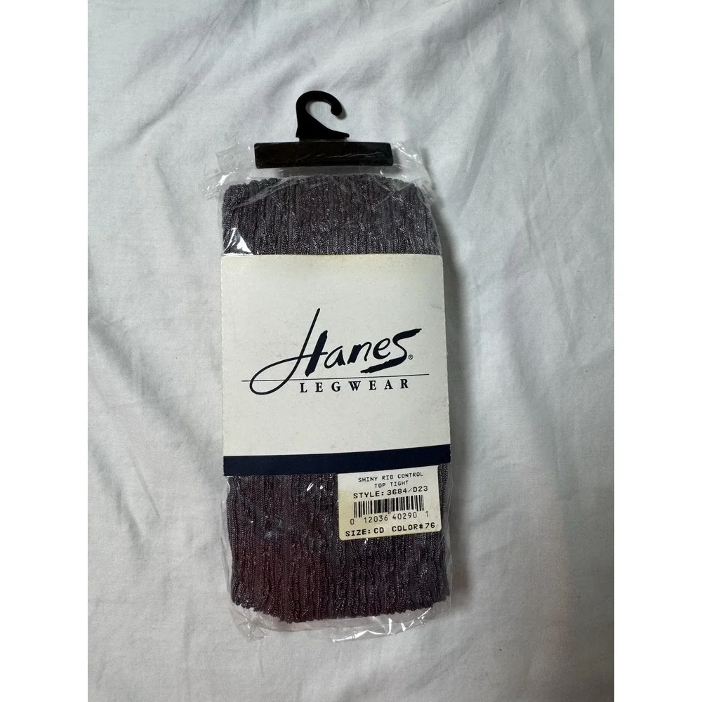 Hanes Legwear Vintage Shiny Rib Control Top Tights Gray Size CD Style 3684 NOS